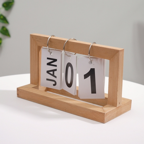 

Wooden Flipping Calendar Simple Home Desktop Small Ornaments Study Desk Calendar(Wood Color)