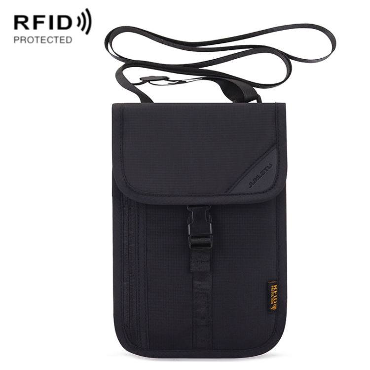 

1062 Travel Passport Bag RFID Multi-Function Document Holder Hanging Neck Ticket Protective Case(Black)