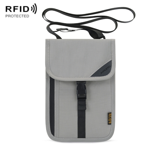 

1062 Travel Passport Bag RFID Multi-Function Document Holder Hanging Neck Ticket Protective Case(Light Grey)