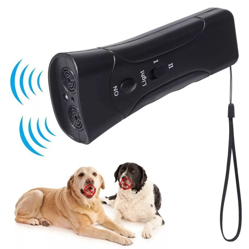 

LED Flashlight Ultrasonic Dog Repeller Portable Dog Trainer, Colour: Double black(Colorful Package)