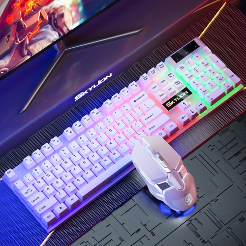 

Skylion H600 1600dpi 104-Keys Wired Luminous Keyboard Manipulator Gaming Keyboard, Colour: Mouse And Keyboard (White Rainbow)