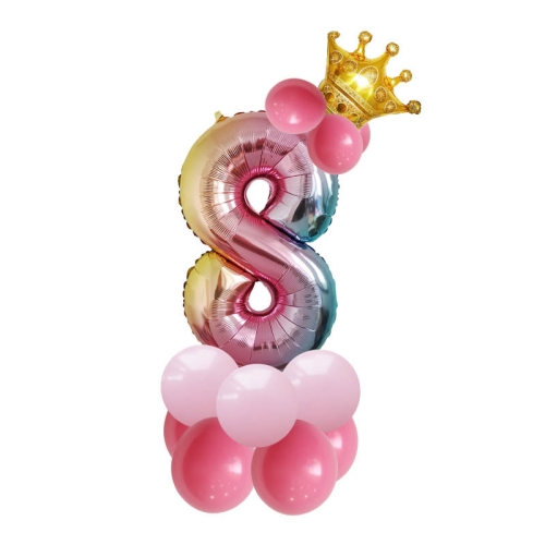 

2 Sets T2001 Birthday Gradient Digital Crown Aluminum Film Balloon Set(8)