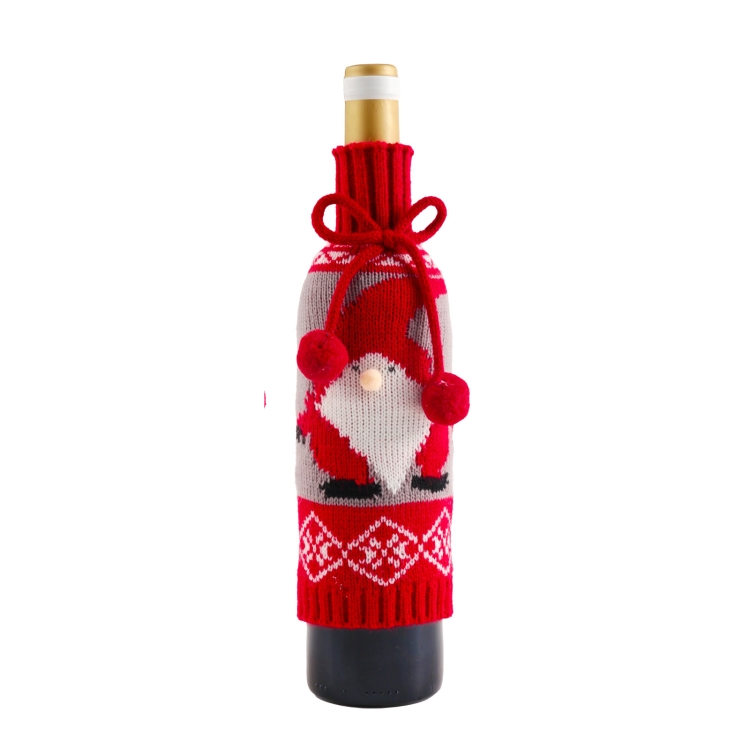 

2 PCS Fur Ball Bowknot Wine Bottle Cover Knitted Red Wine Cover(Elder)