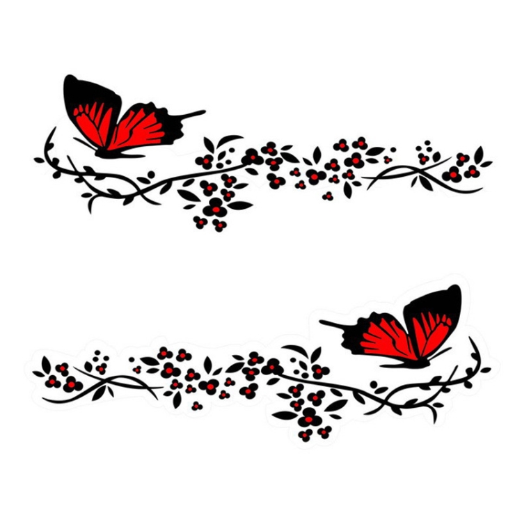 

2 Pairs R729 Butterfly Flower Car Sticker Butterfly Love Flower Personality Engine Cover Body Decorative Sticker(Red)