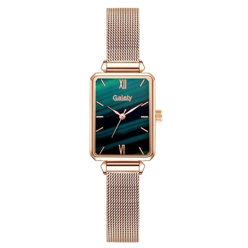 

GAIETY G690 Retractable Magnet Buckle Ladies Mesh Belt Small Square Dial Bracelet Watch(Rose Gold Green Dial)