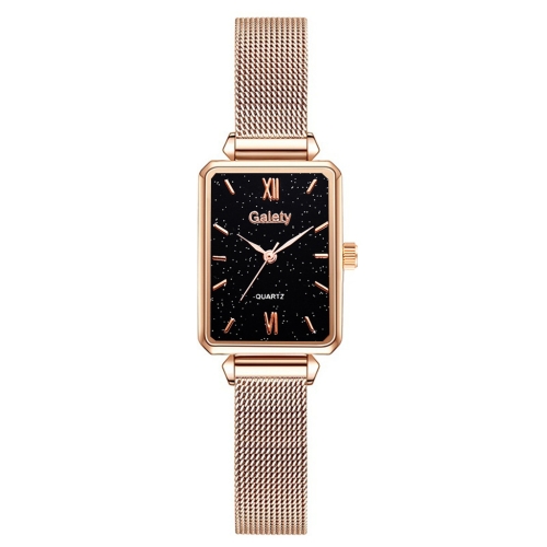 

GAIETY G690 Retractable Magnet Buckle Ladies Mesh Belt Small Square Dial Bracelet Watch(Rose Gold Black Dial)