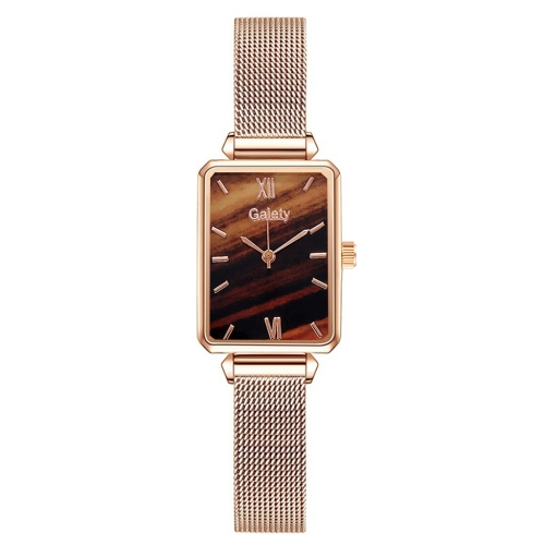 

GAIETY G690 Retractable Magnet Buckle Ladies Mesh Belt Small Square Dial Bracelet Watch(Rose Gold Brown Dial)