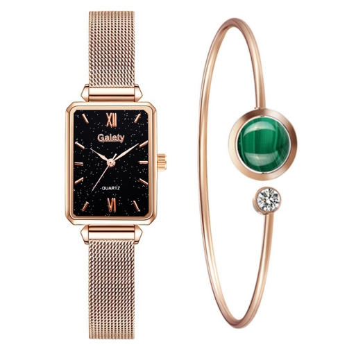 

GAIETY G690 Retractable Magnet Buckle Ladies Mesh Belt Small Square Dial Bracelet Watch(Rose Gold Black Dial + H138)