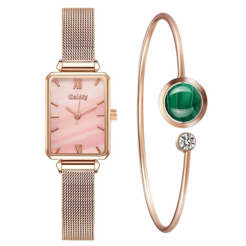 

GAIETY G690 Retractable Magnet Buckle Ladies Mesh Belt Small Square Dial Bracelet Watch(Rose Gold Pink Dial + H138)