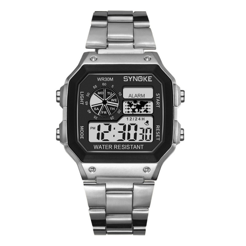 

SYNOKE 9028 Square Steel Band Sports Watch Colorful Luminous Alloy Electronic Watch(Silver)