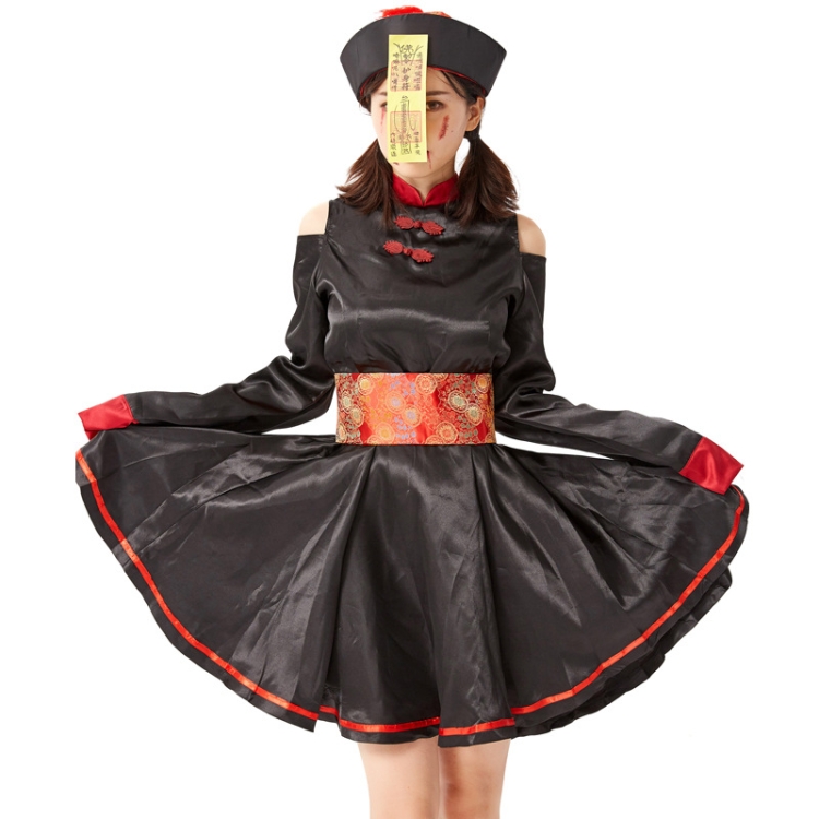 1794 Retro Embroidery Printed Zombie Vampire Costume Halloween Cosplay Zombie  Costume Dress, Size: One Size(Black)