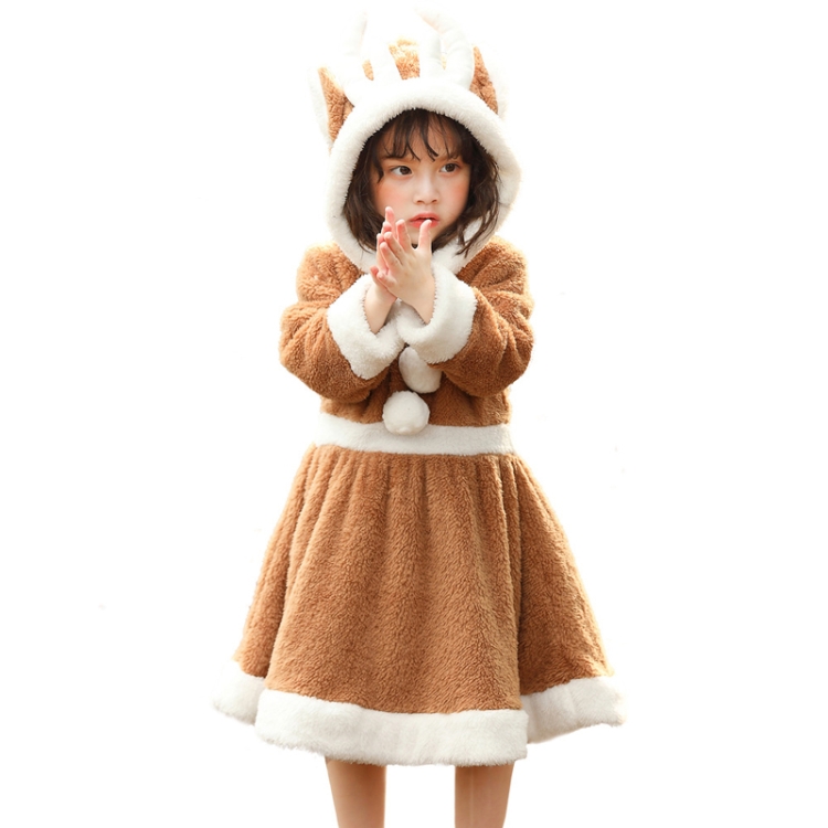 PS4509 Christmas Coral Fleece Animal Costume Christmas Elk Skirt, Size: M( Khaki)