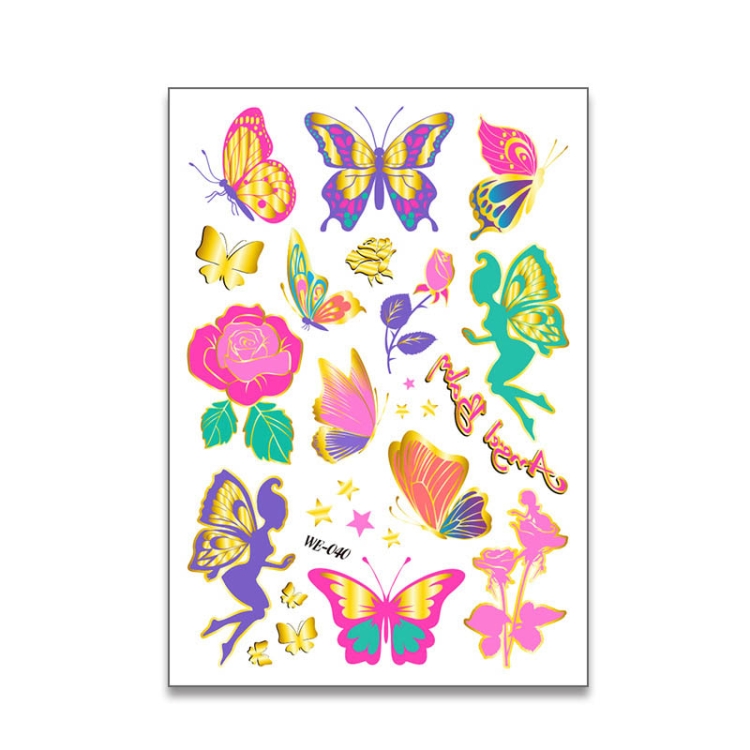 

10 PCS Children Water Transfer Fresh Butterfly Bronzing Tattoo Stickers Cartoon Cute Metal Tattoo Stickers(WE-040)