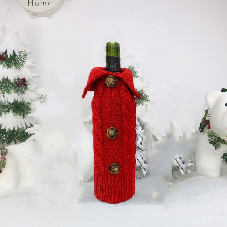 

2 PCS Christmas Decorations Family Christmas Knit Red Wine Bottle Cover Bag(Red)