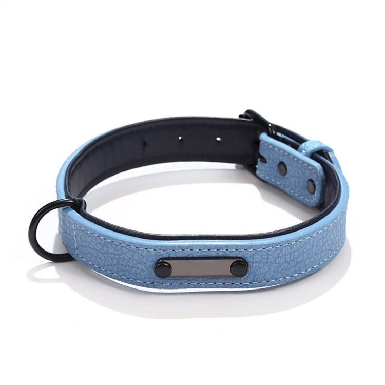 

Pet Collar Leather Dog Collar Adjustable Dog Tag Anti-Lost Collar, Size: L 49 x 2.7cm(Blue)