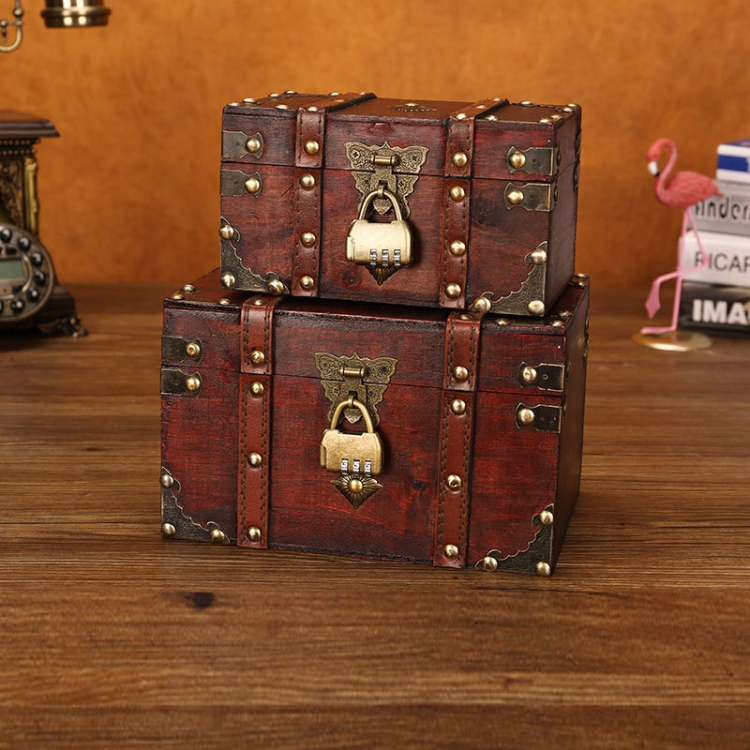 

Wooden Square Vintage Jewelry Storage Box Indoor Shooting Props,Specification： Set With Retro Three-digit Lock
