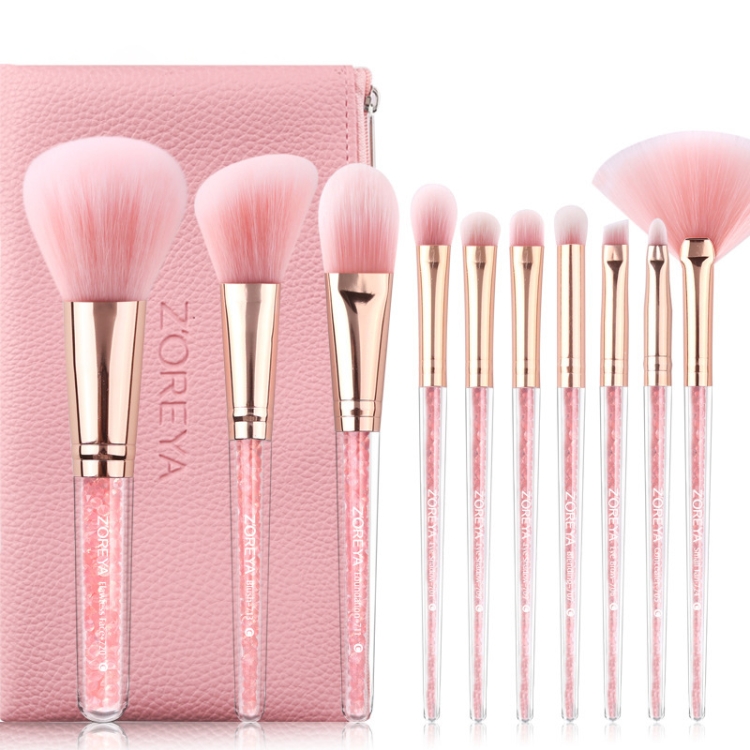 

ZOREYA 10 In One Pink Crystal Transparent Handle Makeup Brush Set Makeup Tools,Style: With Brush Bag