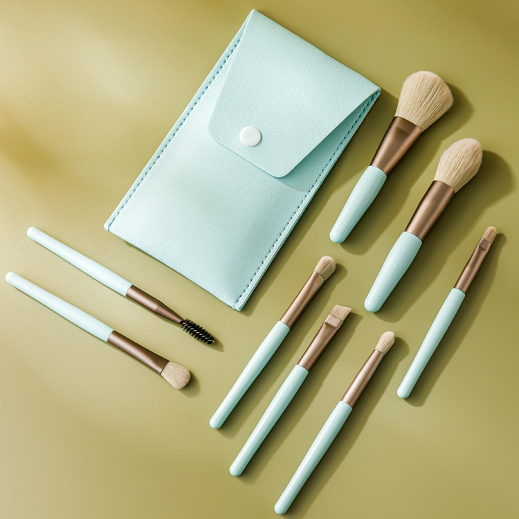 

8-in-1 Mini Wooden Handle Makeup Brush Set Portable Loose Powder Brush(Fog Blue)