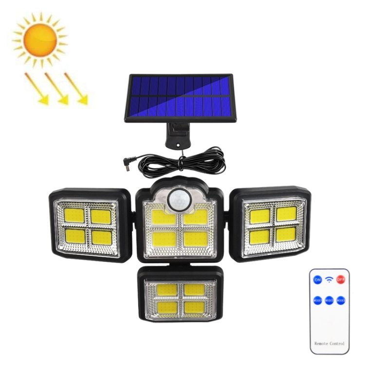 

TG-TY085 Solar 4-Head Rotatable Wall Light with Remote Control Body Sensing Outdoor Waterproof Garden Lamp, Style: 198 COB Separated