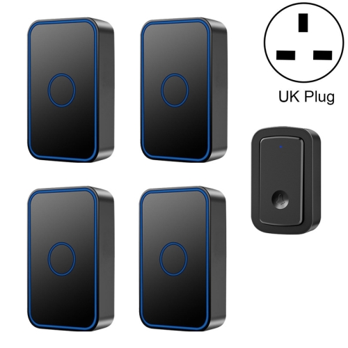 

CACAZI A19 1 For 4 Wireless Music Doorbell without Battery, Plug:UK Plug(Black)