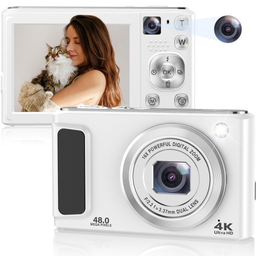 

DC308 2.8-Inch 4K HD Front And Rear Dual-Camera 16X Zoom Digital Camera US Plug(White)