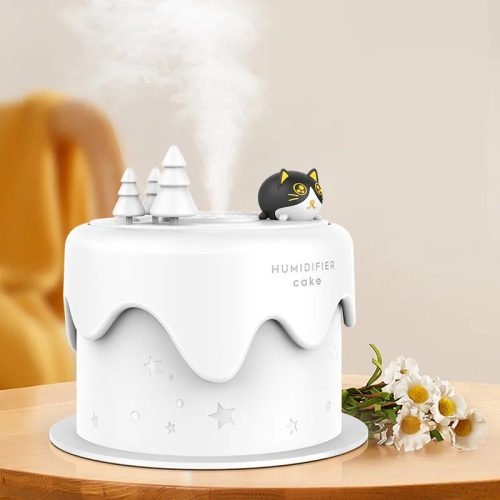 

M328 Battery Type Mini Desktop Night Light Cartoon Cake Silent Spray Humidifier(White)