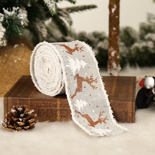 

6.5 X 500cm Christmas Decoration Packing Ribbon Linen Printed Christmas Tree Ribbon(PS994)