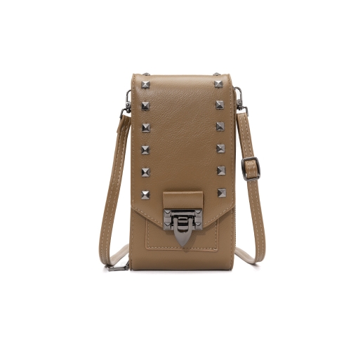 

F835 Rivet Diamond Mobile Phone Bag Ladies Shoulder Diagonal Bag(Tea Brown)