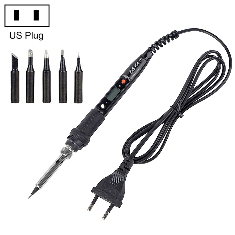 

Metallic LCD Temperature Regulating Soldering Iron And Soldering Iron Tip Set Electric Soldering Iron Welding Tool(110V US Plug Black Head Black)