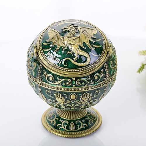 

Metal Globe Ashtray With Lid Holiday Gift Tea Table Decoration(Dragon Ancient Copper Green)