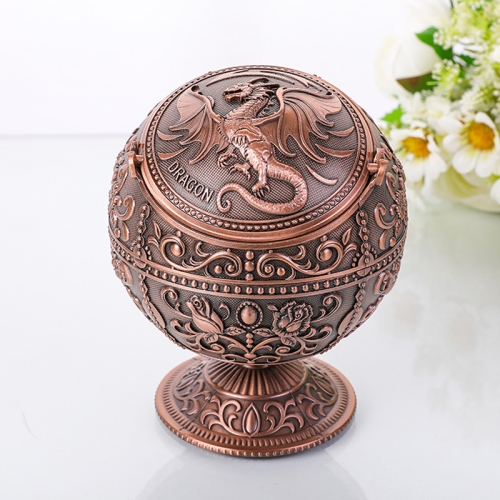 

Retro Metal Spherical Ashtray With Lid Home Living Room Decoration Ornaments(Dragon Red Bronze)