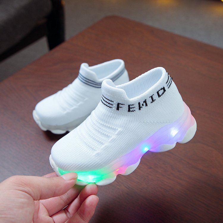 

LED Light Children Shoes Flying Woven Luminous Sports Children Shoes, Size: 25(White)
