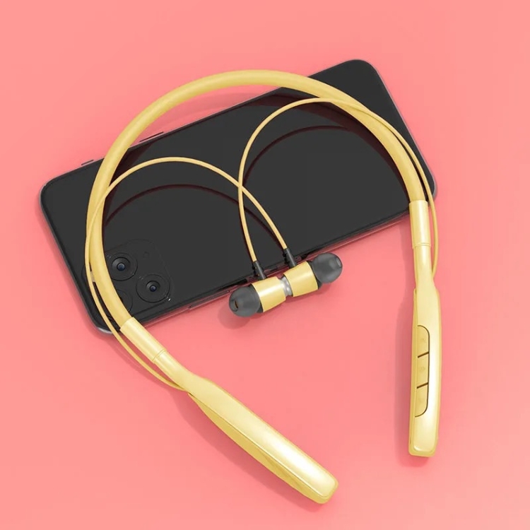 

D01 Macaron Neck-mounted Wireless Bluetooth Earphone Noise Cancelling Sports Headphones Support TF Card(Yellow)