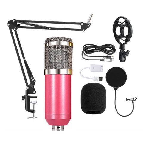 

BM800 Condenser Microphone Set With USB Sound Card(Pink And Silver Net)