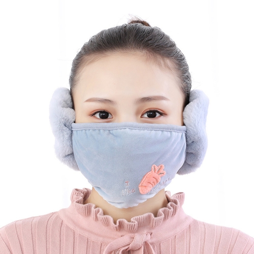 

2 PCS 2 in 1 Autumn Winter Ladies Embroidery Faux Rabbit Fur Warm Mask Earmuffs(Radish Gray Blue)