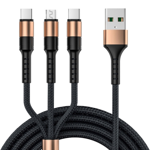 

3 in 1 USB to Dual Type-C + Micro USB Quick Charging Sync Data Cable, Output: 5A (Gold)