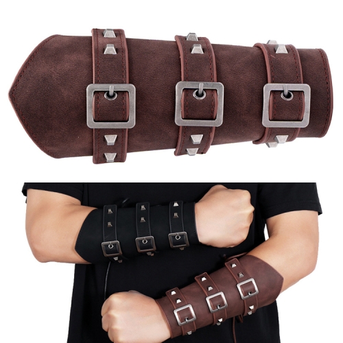 

P01994 Men Leather Bracer Personality Punk Riding Arm Guard(Brown)