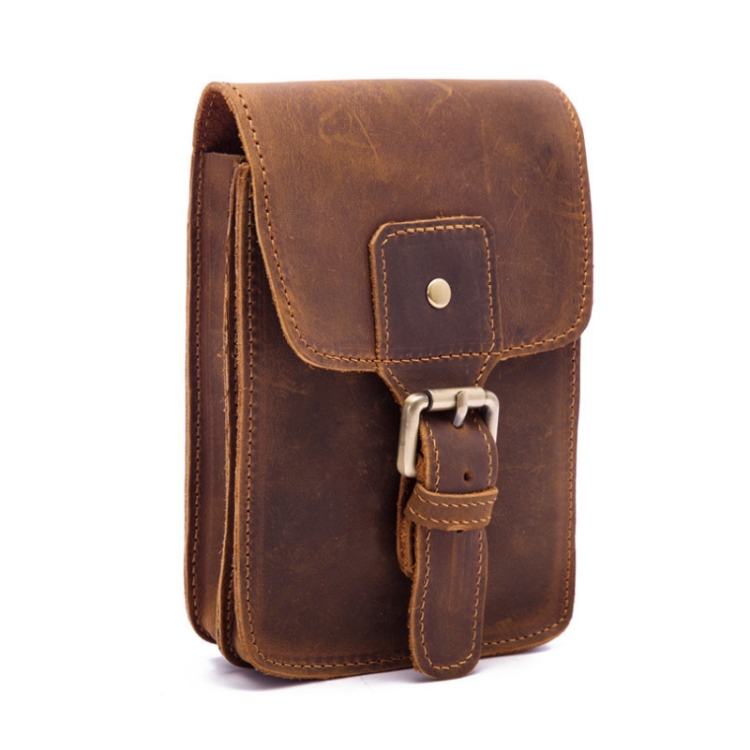 

2034 Men Retro Leather Phone Waist Bag(Yellow Brown)