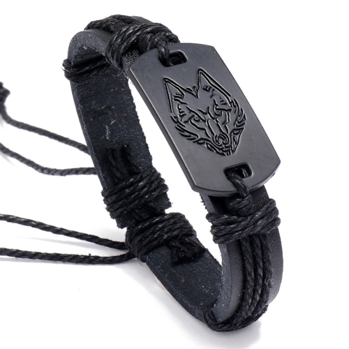 

5 PCS B01916 Men Leather Wolf Head Woven Bracelet(Black)