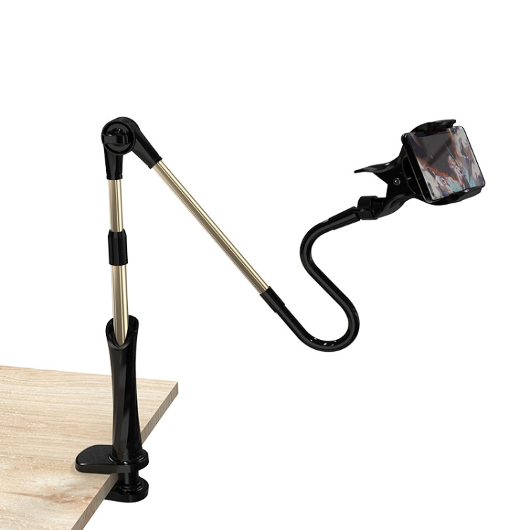 

Two-Section Arm Mobile Phone Stand Bedside Desktop Lazy Stand(Black + Gold)