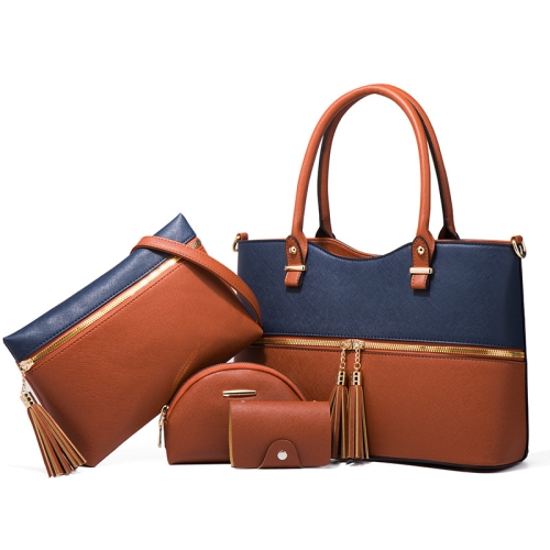

21501 4 in 1 PU Leather Ladies Diagonal Handbag(Brown Blue)