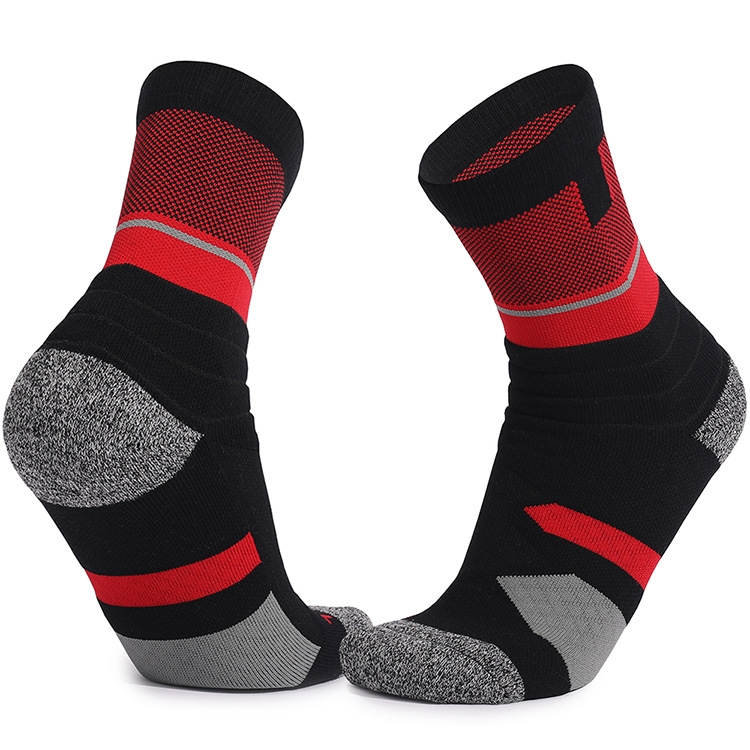 

Basketball Socks Thick Towel Bottom High Tube Socks(Black Red)