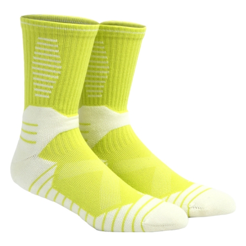 Adult Basketball Socks Men Thick Terry Sports Socks(Fluorescent Green White)