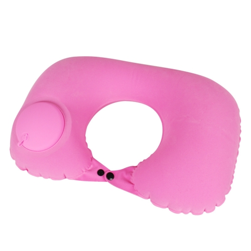 Travel Inflatable Press U-Shaped Neck Guard Pillow, Colour: Flocked U009-02（Rose Red）