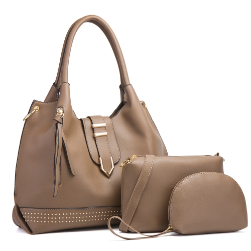 002 3 in 1 Ladies Rivet Diagonal Handbags PU Large-Capacity Bags(Dark Gray)