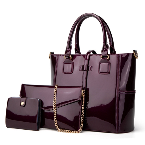 B009 3 in 1 Fashion Patent Leather Messenger Handbags Large-Capacity Bags(Purple)