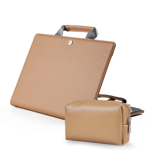 

Book Style Laptop Protective Case Handbag For Macbook 14 inch(Camel + Power Bag)