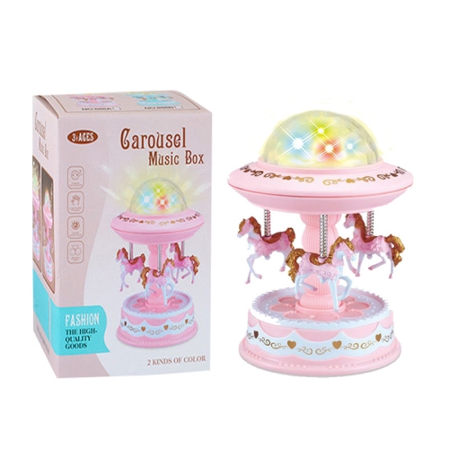 

2 In 1 Carousel Music Box Projection Star Light,Style: Medium Pink