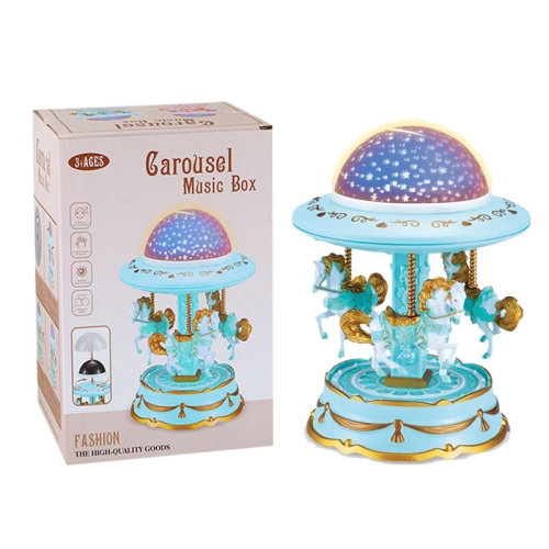 

2 In 1 Carousel Music Box Projection Star Light,Style: Large Blue