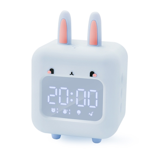 Cute Bunny Kids Clock Nursery Bedside Time Wall Clock Voice Control Blue 